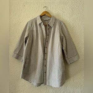 Joan Rivers Beige and White Stripped Button Down - Size 1X